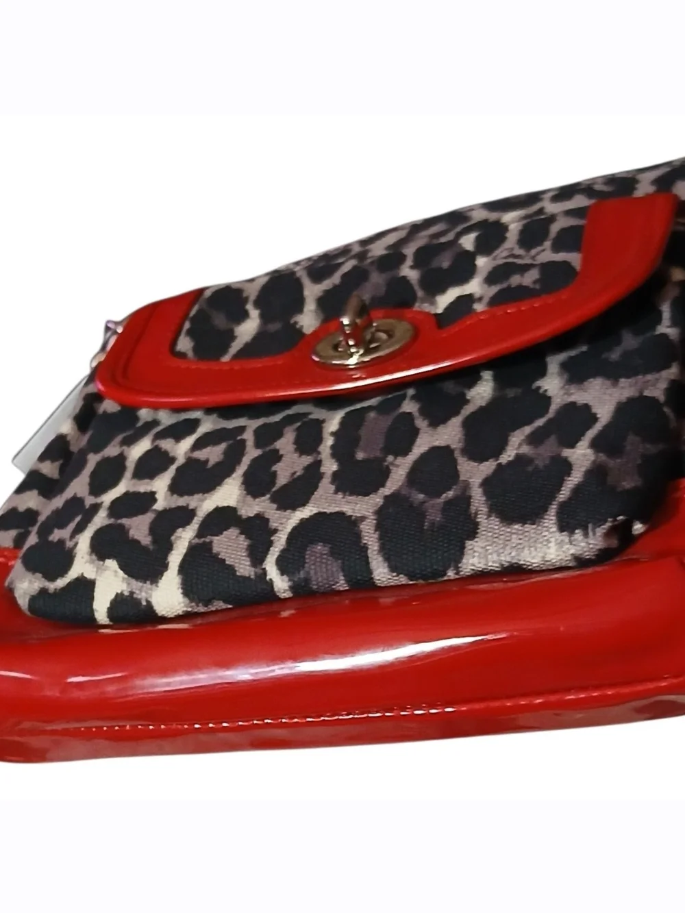 Coach Crossbody Ocelot Print with Red Patent Leather Trim NWT